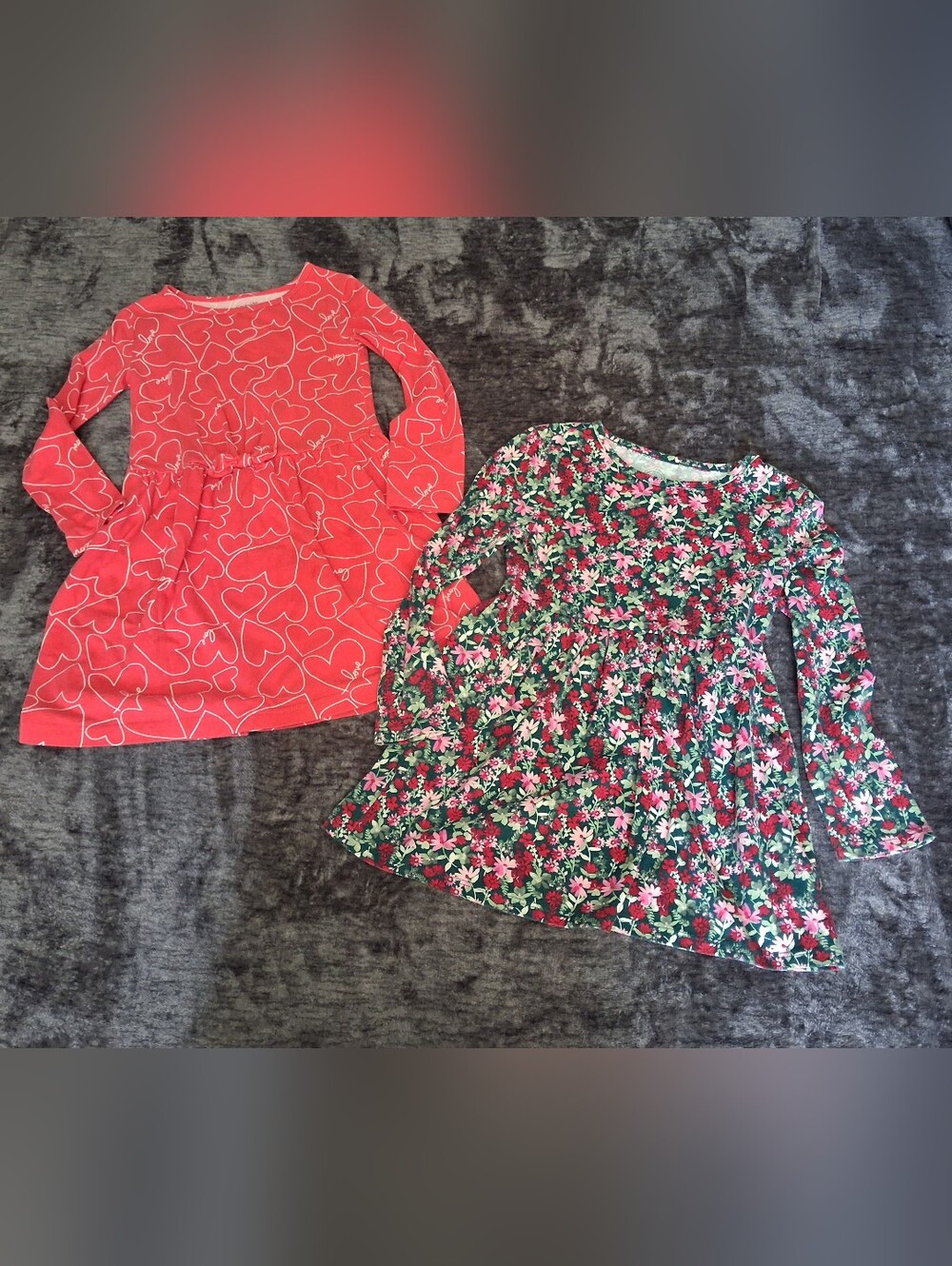 2pc Bundle/Lot Holiday Longsleeve Dresses Girls Size 5 Floral, Hearts